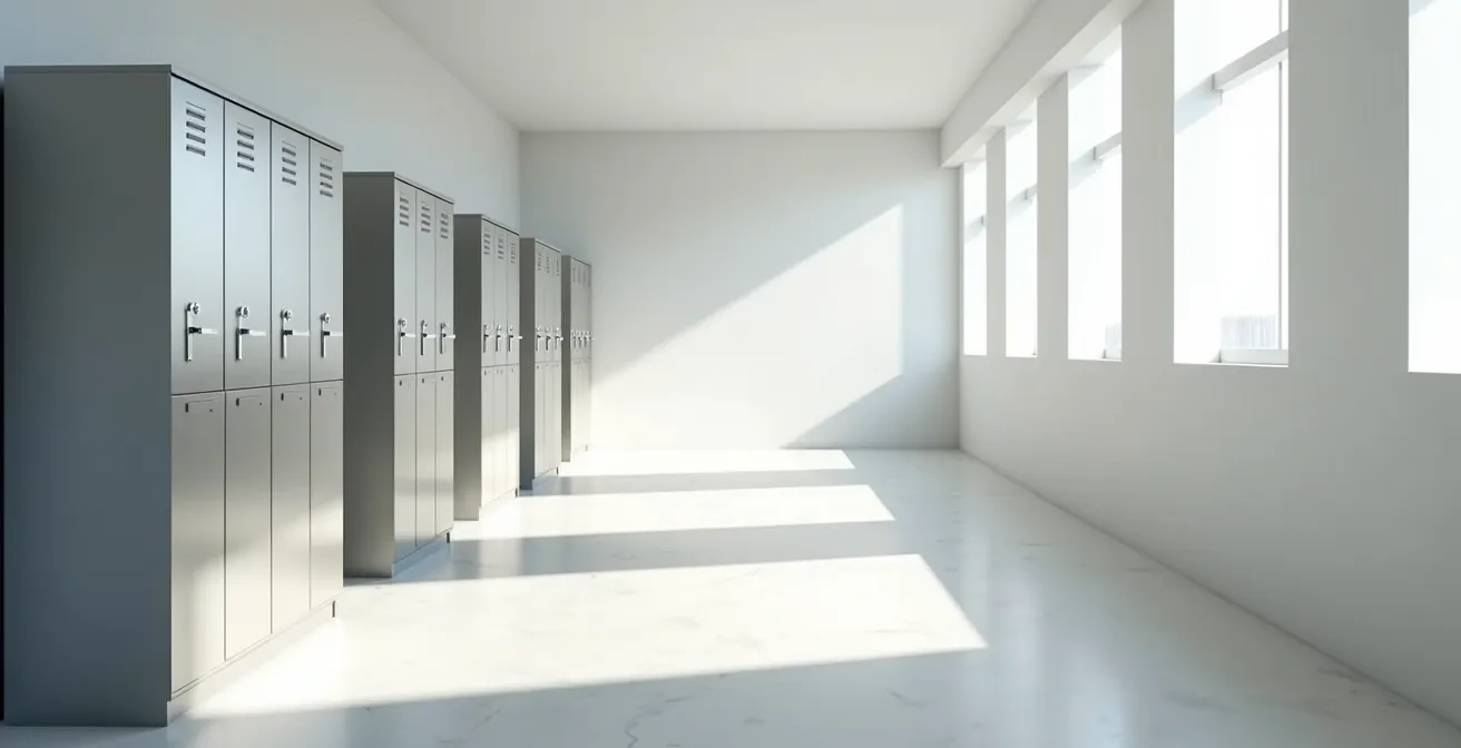 Vestiaire moderne avec système de casiers dans un espace de restauration